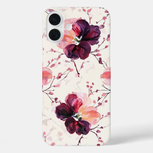 Elegantes Muster für Wasserfarben, Blumen und Zwei iPhone 16 Plus Hülle (Rückseite)
