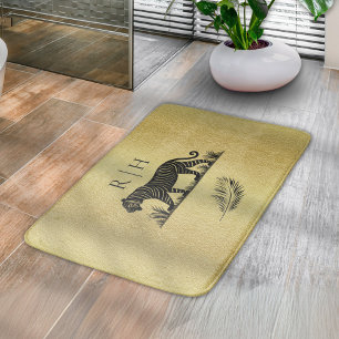 Elegantes Muster Gold Black Monogram Badematte