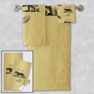 Elegantes Muster Gold Black Monogram Badhandtuch Set