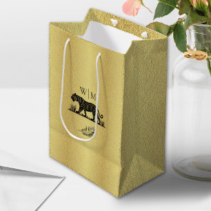 Elegantes Muster Gold Black Monogram Medium Gesche Mittlere Geschenktüte
