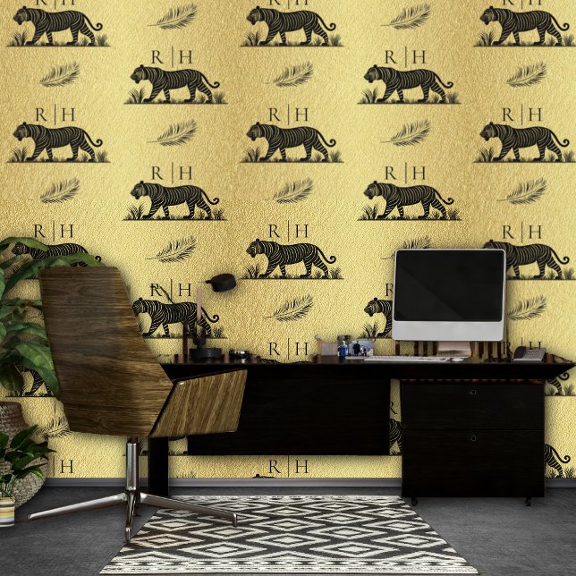 Elegantes Muster Gold Black Monogram Tapete (Von Creator hochgeladen)