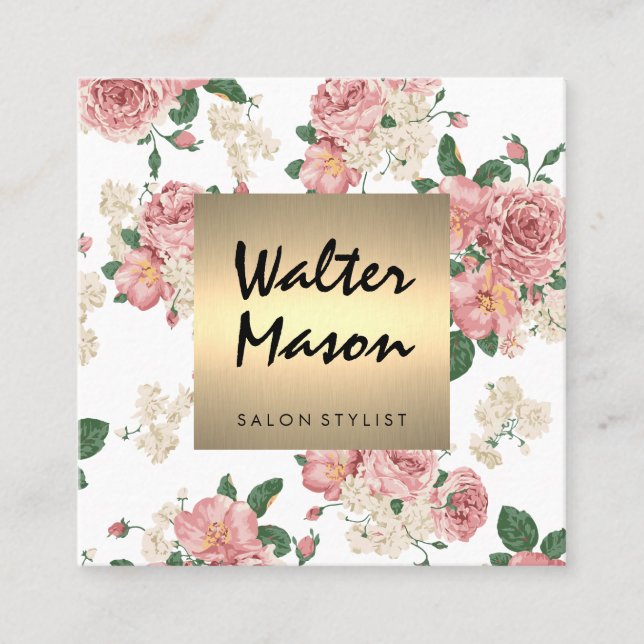 Elegantes Muster Gold Trim Square Quadratische Visitenkarte (Vorderseite)