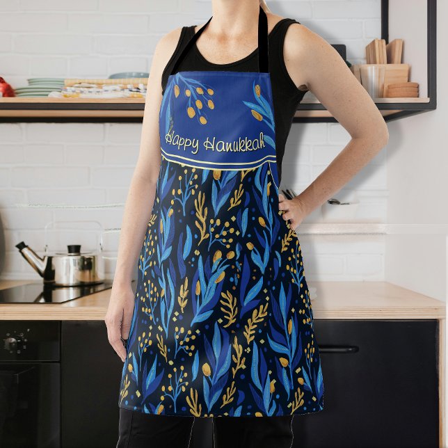 Elegantes Muster Happy Hanukkah Schürze (Elegant Floral Pattern Happy Hanukkah Apron)