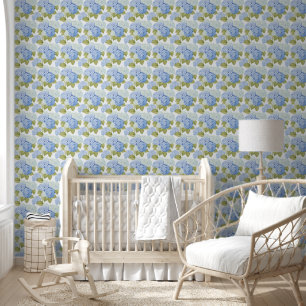Elegantes Muster mit blauen Hortensienblüten Tapete