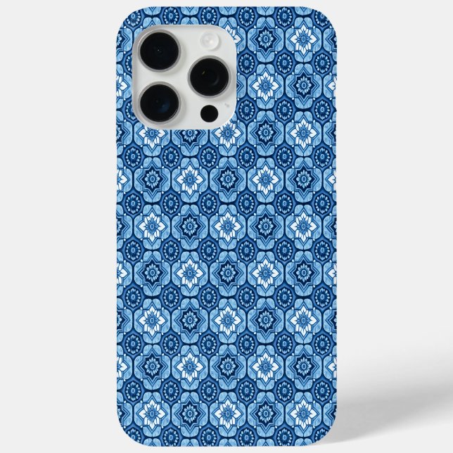 Elegantes Muster mit blauer Geometrie Case-Mate iPhone Hülle (Rückseite)