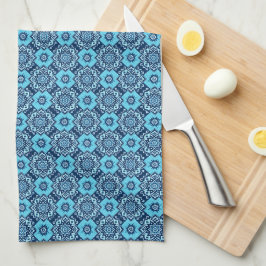 Elegantes Muster mit blauer Geometrie Geschirrtuch
