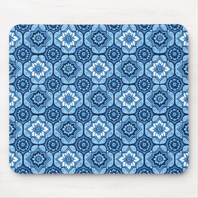 Elegantes Muster mit blauer Geometrie Mousepad (Vorne)