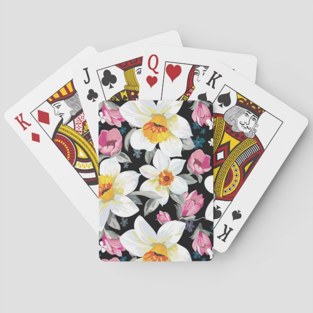 Elegantes Muster mit narzissenartigen Blume Spielkarten (Rückseite)