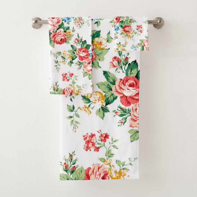Elegantes Muster mit Rose Design Element Badhandtuch Set (Insitu)