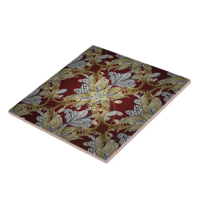 Elegantes Muster neutrale Farben Gold-Element Fliese (Seite)