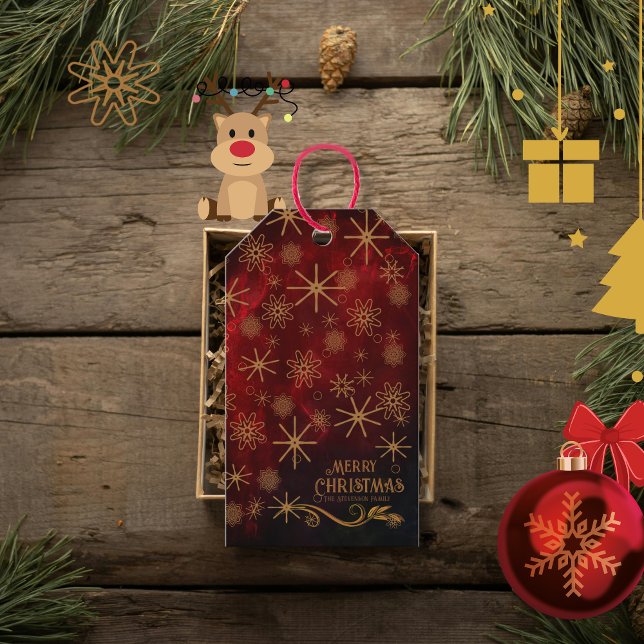 Elegantes Muster RED GOLD Frohe Weihnachten Geschenkanhänger (Elegant Pattern RED GOLD Merry Christmas Gift Tags)