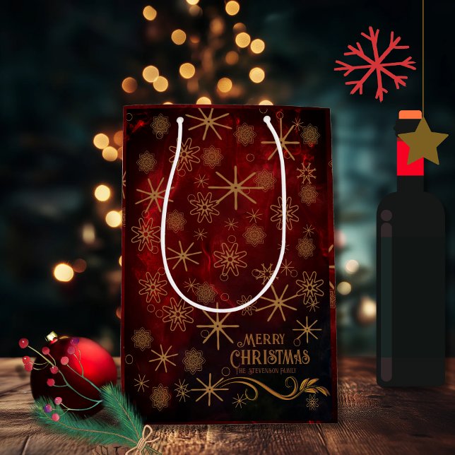 Elegantes Muster RED GOLD Frohe Weihnachten Mittlere Geschenktüte (Von Creator hochgeladen)