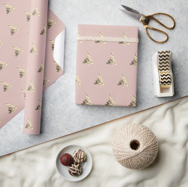 Elegantes Muster Rosa Rose Gold Weihnachtsbaum Geschenkpapier (Kunsthandwerk)