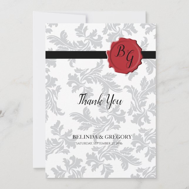 Elegantes Muster & Siegel Hochzeit Dankeschön Kart Dankeskarte (Rückseite)
