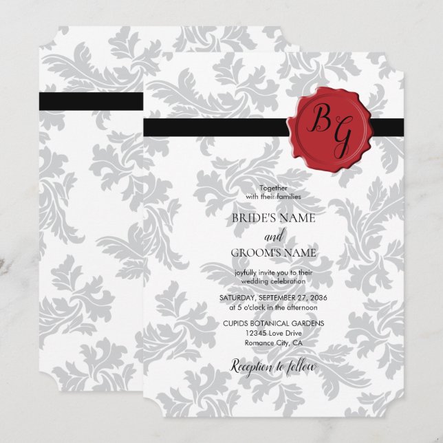 Elegantes Muster & Siegel Hochzeitseinladungen Einladung (Vorne/Hinten)