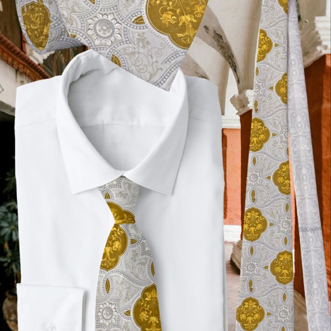 Elegantes Muster Silver Gold Medallion Krawatte (Von Creator hochgeladen)
