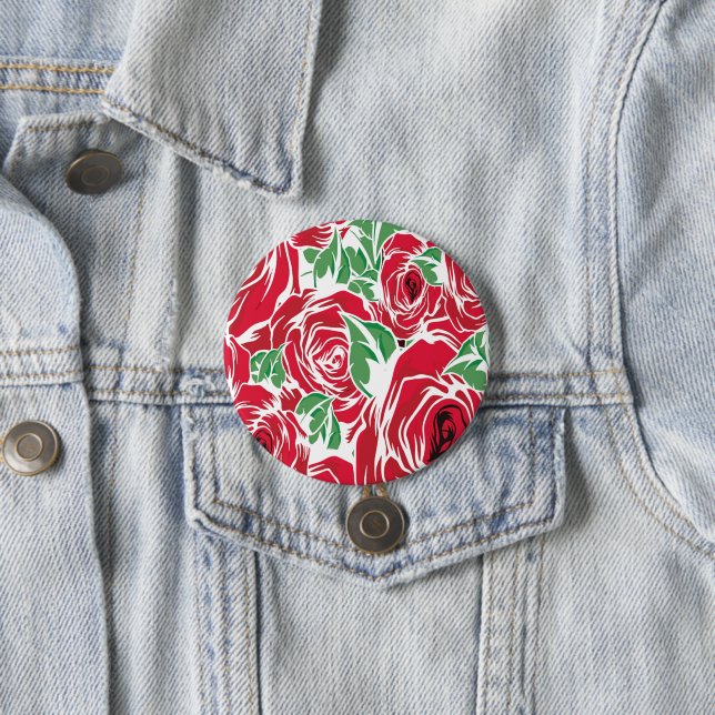 Elegantes Muster Vintager Rose - Rot und Grün Button (Beispiel)