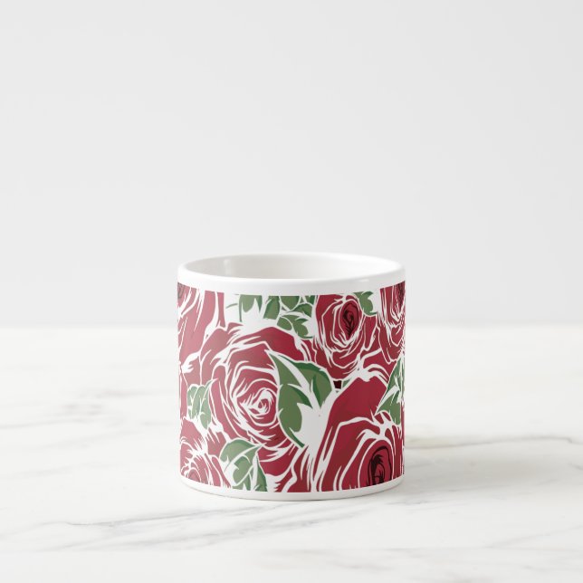 Elegantes Muster Vintager Rose - Rot und Grün Espressotasse (Vorderseite)