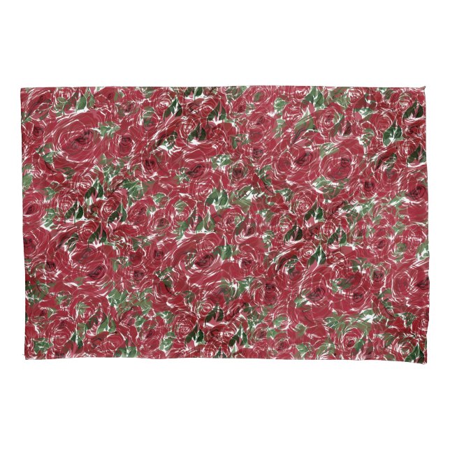 Elegantes Muster Vintager Rose - Rot und Grün Kissenbezug (Vorderseite-Links)