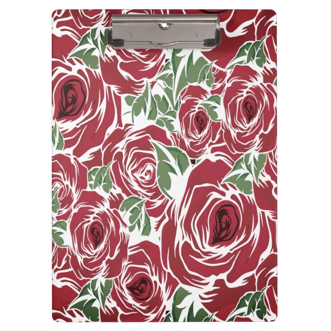 Elegantes Muster Vintager Rose - Rot und Grün Klemmbrett (Vorderseite)