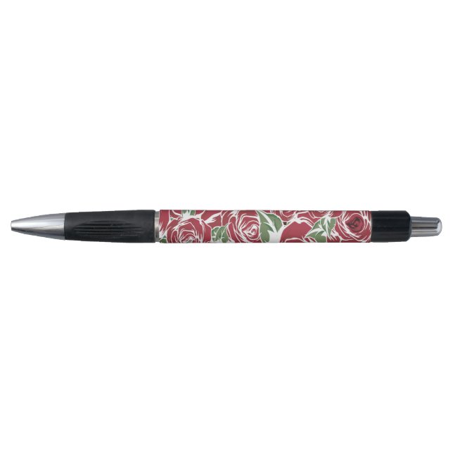 Elegantes Muster Vintager Rose - Rot und Grün Kugelschreiber (Vorderseite)