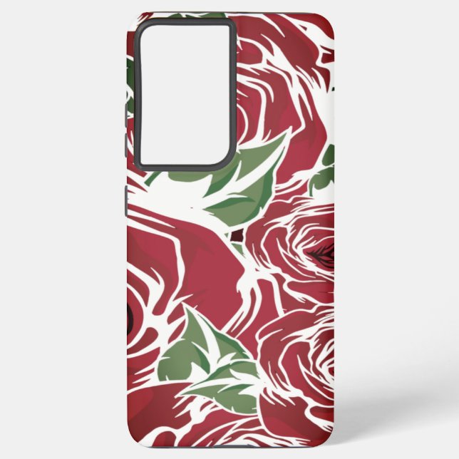 Elegantes Muster Vintager Rose - Rot und Grün Samsung Galaxy Hülle (Rückseite)