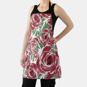 Elegantes Muster Vintager Rose - Rot und Grün Schürze
