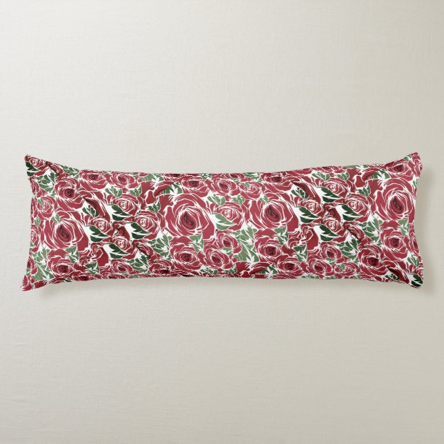 Elegantes Muster Vintager Rose - Rot und Grün Seitenschläferkissen (Vorderseite)