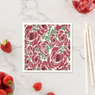 Elegantes Muster Vintager Rose - Rot und Grün Serviette