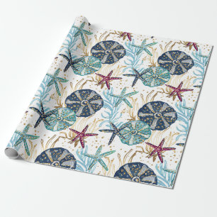 Elegantes Muster von Blauen und goldenen Ozeanen Geschenkpapier
