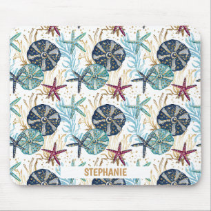 Elegantes Muster von Blauen und goldenen Ozeanen Mousepad