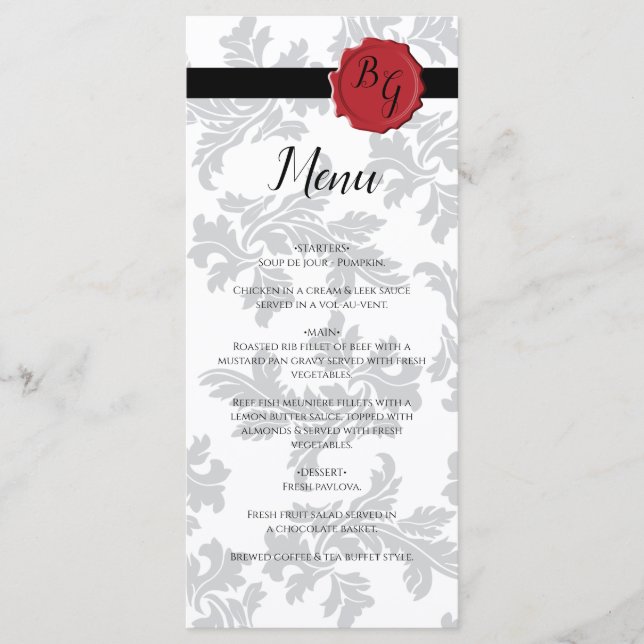 Elegantes Muster & Wachs Siegel Hochzeit Menükarte (Vorderseite)