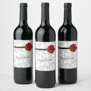 Elegantes Muster & Wachs Siegel Hochzeit Weinetikett