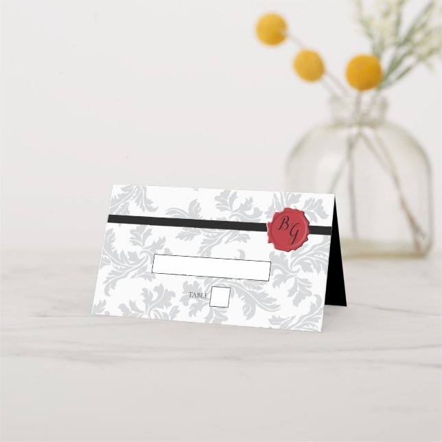 Elegantes Muster & Wax Siegel Hochzeit Platzkarte (Vorderseite)