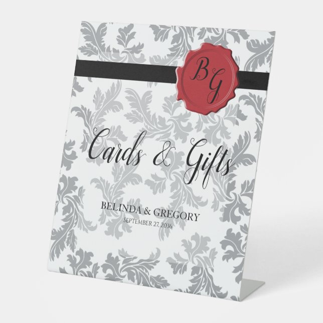 Elegantes Muster & Wax Siegel Hochzeitskarten Gesc Sockelschild (Vorderseite)