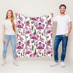 Elegantes nahtloses Muster aus lila und rosa Orchi Fleecedecke