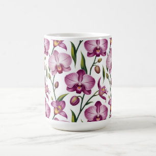 Elegantes nahtloses Muster aus lila und rosa Orchi Kaffeetasse