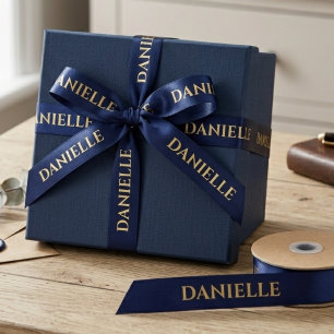 Elegantes Namens-Satinband Navy & Gold-Schrift Satinband