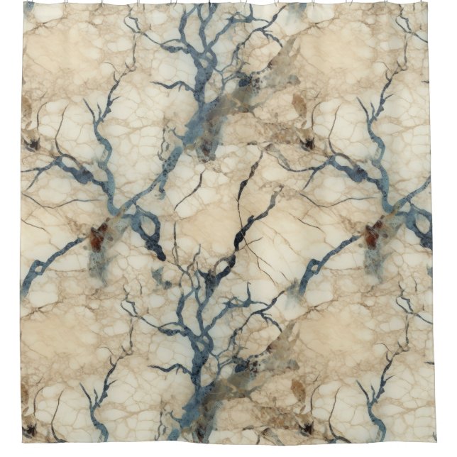 Elegantes Natural Blue Grain Stone Marmormuster Duschvorhang (Vorderseite)