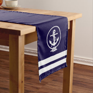 Elegantes Nautical Anker- und Streifen-Muster Großer Tischläufer