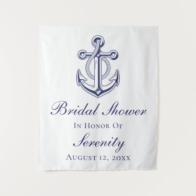 Elegantes Nautical Navy Blue Anchor Brautparty Wandteppich (Vorderseite)