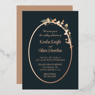 Elegantes Navy Blau Beige Wildblumen Blumenmuster Folieneinladung
