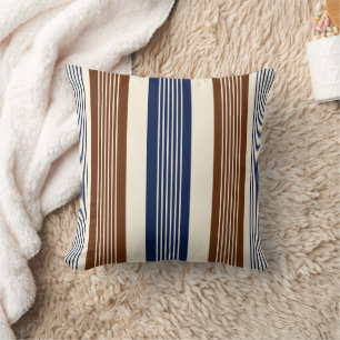 Elegantes Navy Blau Braun Cabana Streifen Wurfkiss Kissen