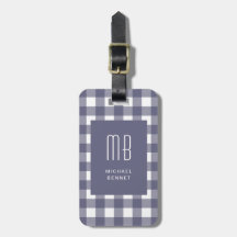 Elegantes Navy Blau Gingham Monogramm