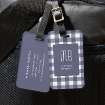 Elegantes Navy Blau Gingham Monogramm