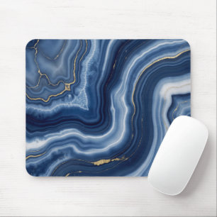 Elegantes Navy Blau Gold abstraktes Flüssig-Marmor Mousepad