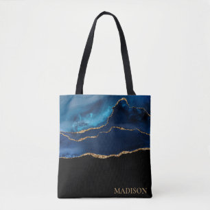 Elegantes Navy Blau Gold Glitter Schwarz Vorname Tasche