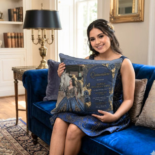 Elegantes Navy Blau & Gold Quinceañera-Foto Kissen