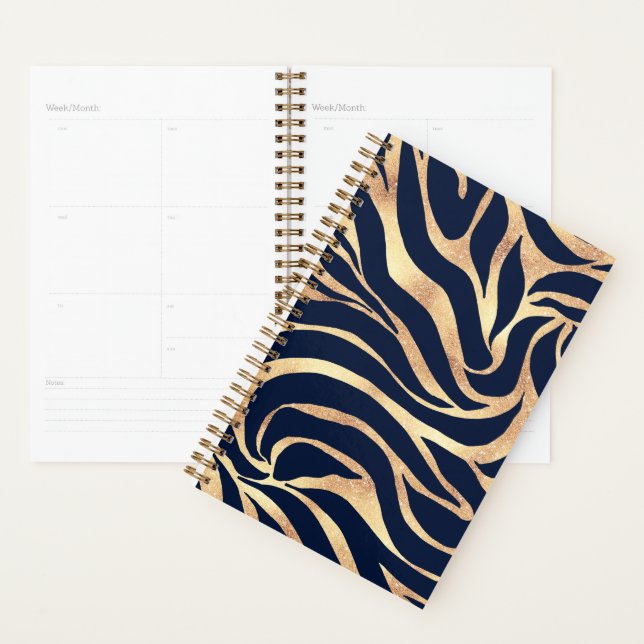 Elegantes Navy Blau Gold Zebramuster Planer (Anzeige)