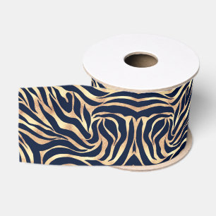 Elegantes Navy Blau Gold Zebramuster Ripsband